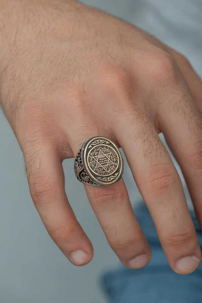 Gümüş Süleyman Mührü Erkek Yüzük - Resim 2