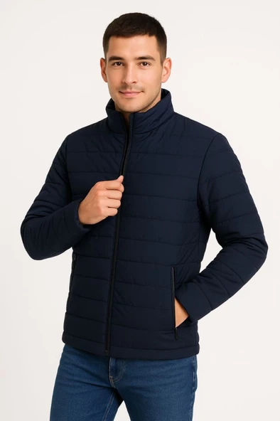 Erkek Bomber Mont Ceket – Su İtici Kumaş, Kapitone Astarlı, Fermuarlı, Kışlık - Lacivert - 4