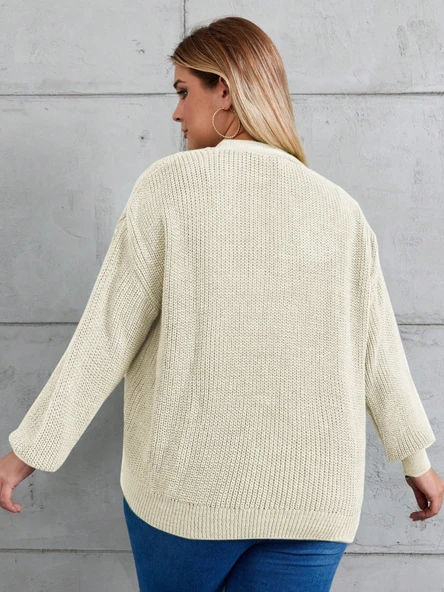 Kadın Beş Düğme Büyük Beden Triko Hırka - 3