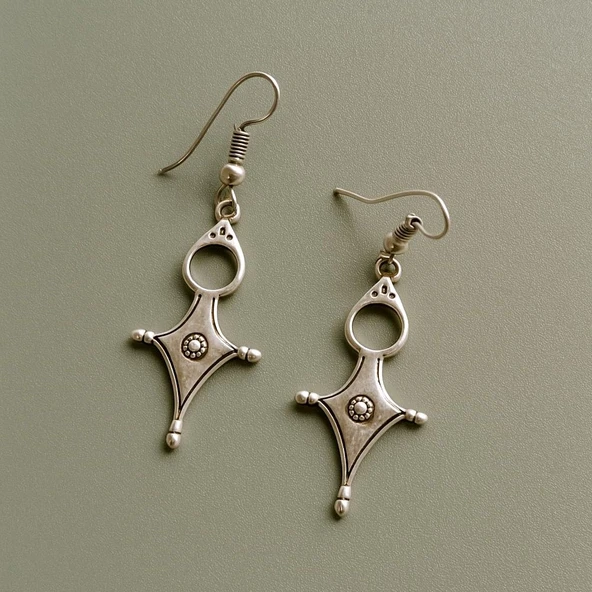 Geometrik Şekilli Kadın Küpe Çift Adet Gümüş Kaplama El Yapımı Küpe - Resim 2