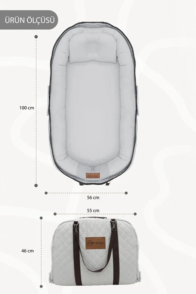 Bebek Yatağı, Bebek Yuvası, Babynest, 0-24 Ay Kullanım, Baş Yastıklı Kanvas Kılıf Deluxe Adorn Serisi, Gri - 3