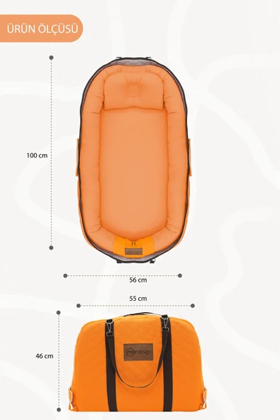 Bebek Yatağı, Bebek Yuvası, Babynest, 0-24 Ay Kullanım, Baş Yastıklı Kanvas Kılıf Deluxe Adorn Serisi Turuncu - 4