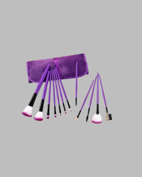 Ergonomik Saplı Fiber Kıllı 12'li Makyaj Fırça Takımı Göz ve Ten Makyajı İçin Uygun - Resim 3