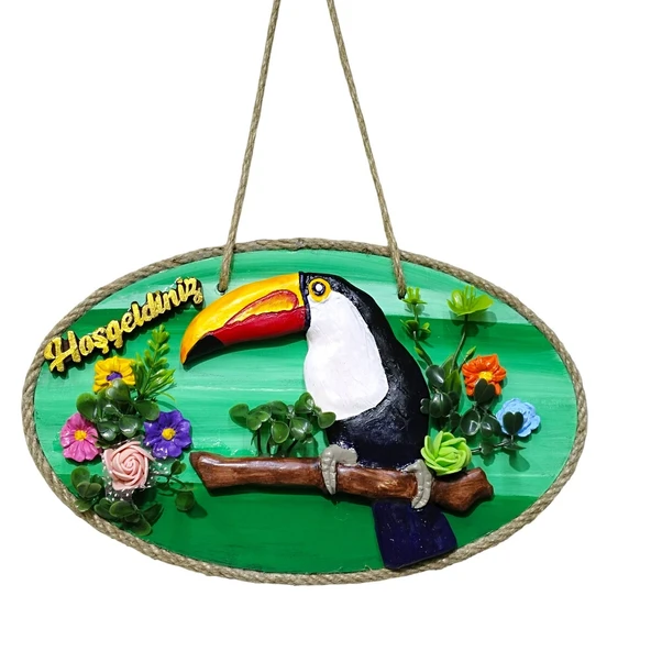 El Yapımı Tukan Figürlü Hoş Geldiniz Kapı Süsü – Renkli Tropikal Duvar ve Kapı Dekoru ürün görseli