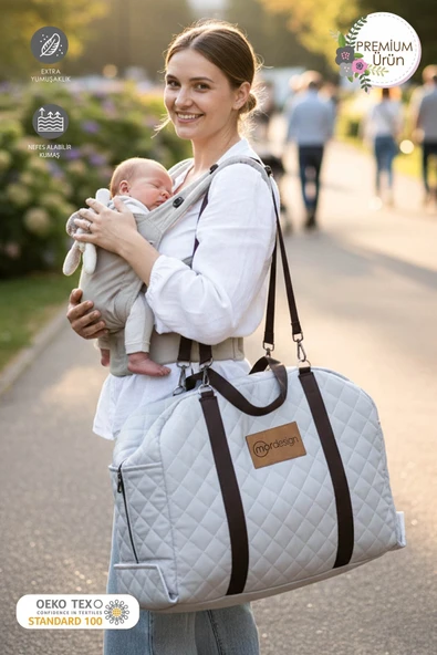 Bebek Yatağı, Bebek Yuvası, Babynest, 0-24 Ay Kullanım, Baş Yastıklı Kanvas Kılıf Deluxe Adorn Serisi, Gri - 2