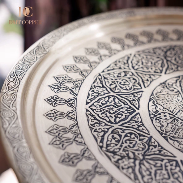 DMT Gaziantep Sarı Bakır 35 cm Osmanlı El İşi Sunum Gold tepsi Kına tepsisi 35 cm - Resim 4