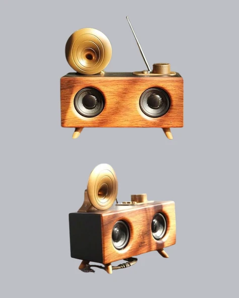 Retro Gramofon Tasarımlı Bluetooth Hoparlör – 3D Stereo Ses, 1800 mAh Batarya - 5