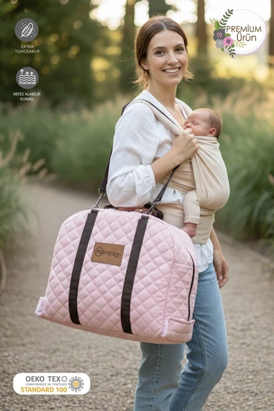 Bebek Yatağı, Bebek Yuvası, Babynest, 0-24 Ay Kullanım, Baş Yastıklı Kanvas Kılıf Deluxe Adorn Serisi, Pembe - 2