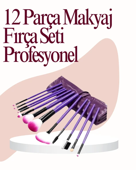 Yumuşak Fiber Kıllardan Oluşan 12'li Makyaj Fırçası Seti Göz Farı Allık ve Kontür İçin