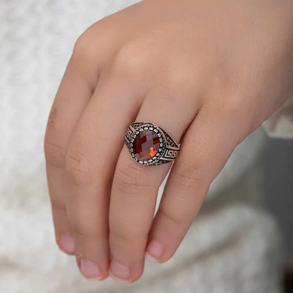 Gümüş Kırmızı Zirkon Taşlı Çocuk Erkek Yüzük - 4