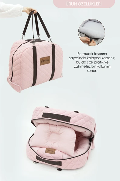 Bebek Yatağı, Bebek Yuvası, Babynest, 0-24 Ay Kullanım, Baş Yastıklı Kanvas Kılıf Deluxe Adorn Serisi, Pembe - 4
