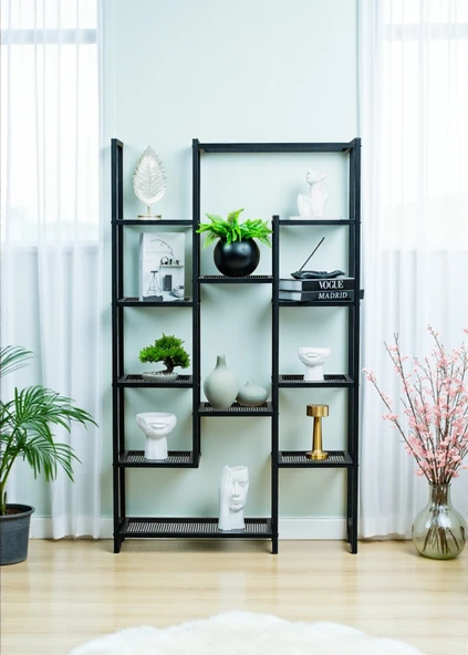 DEKORATİF SİYAH METAL KİTAPLIK 12 RAFLI ÜNİTE ÇOK AMAÇLI STAND SALON VE ÇALIŞMA ODASI DÜZENLEYİCİ