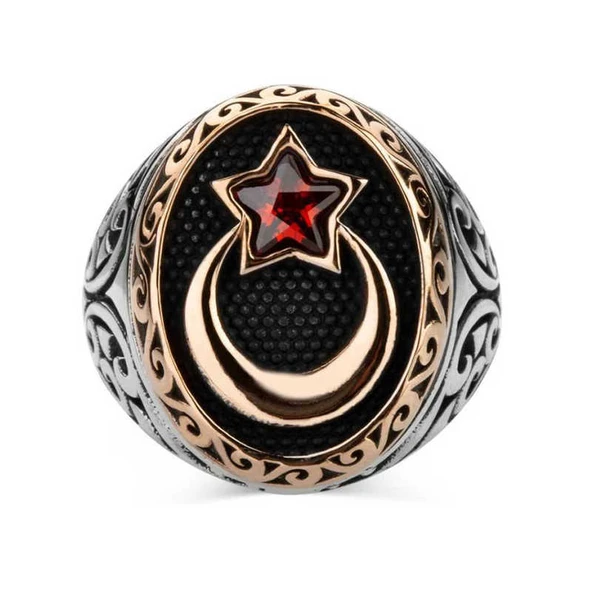 Gümüş Ay Yıldız Erkek Yüzük - Resim 2