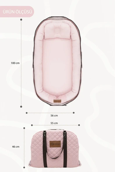 Bebek Yatağı, Bebek Yuvası, Babynest, 0-24 Ay Kullanım, Baş Yastıklı Kanvas Kılıf Deluxe Adorn Serisi, Pembe - 5