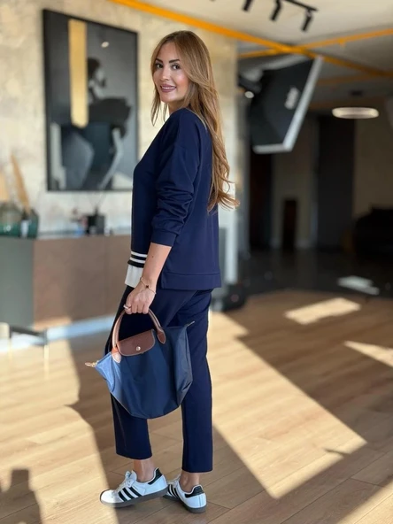 Kadın Uzun Kollu Bisiklet Yaka Ribana Detay Sweat Ve Pantolon Ikili Takım - Resim 5