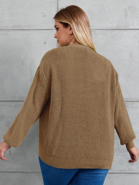 Kadın Beş Düğme Büyük Beden Triko Hırka - 5