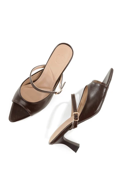 Acı Kahve Rengi Burnu Açık Sivri Stiletto Terlik Ranil - 3