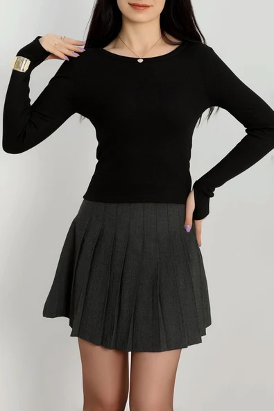 Bisiklet Yaka Parmak Geçmeli Kaşkorse bluz siyah ürün görseli 1