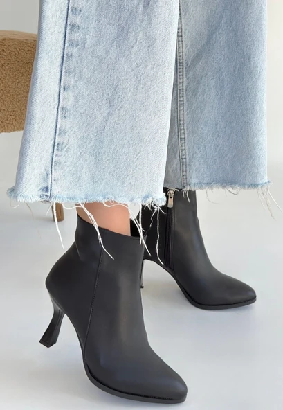 Mişha Siyah Cilt Topuklu Bot - Resim 3