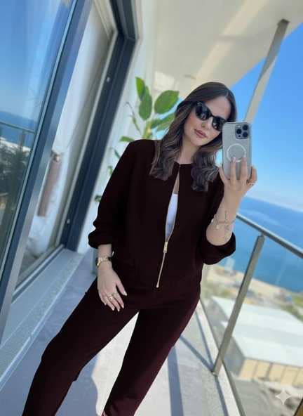 Kadın Uzun Kollu önden Fermuarlı Modal Ceket Ve Pantolon Ikili Takım ürün görseli