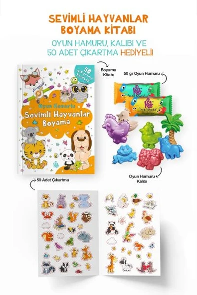 Sevimli Hayvanlar Boyama Kitabı - Oyun Hamurlu - 3 Yaş + ürün görseli 1