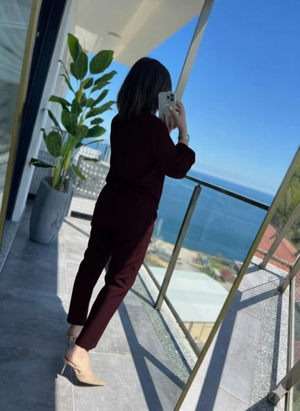 Kadın Uzun Kollu önden Fermuarlı Modal Ceket Ve Pantolon Ikili Takım - Resim 4