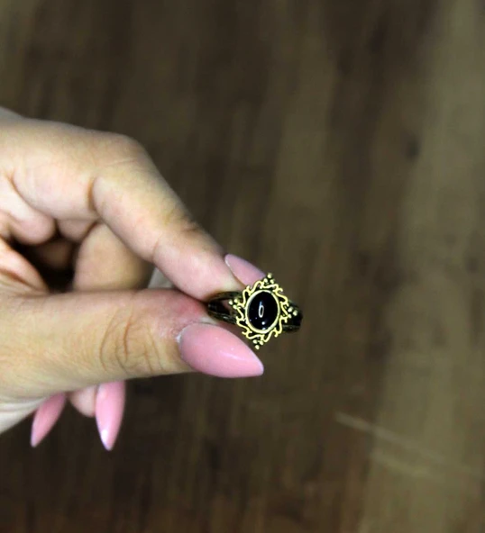 Doğal Taş Oniks Doğal Taşlı Antik Model Kadın Ayarlanabillir Yüzük euy71o - Resim 3