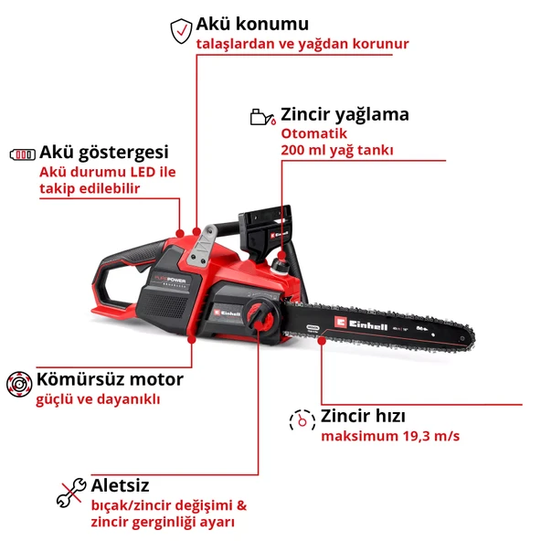 Einhell GP-LC 36/40 Li BL- Akülü Ağaç Kesme Makinesi 18V 2 x 2.5 Ah + Şarj Cihazı - Resim 7