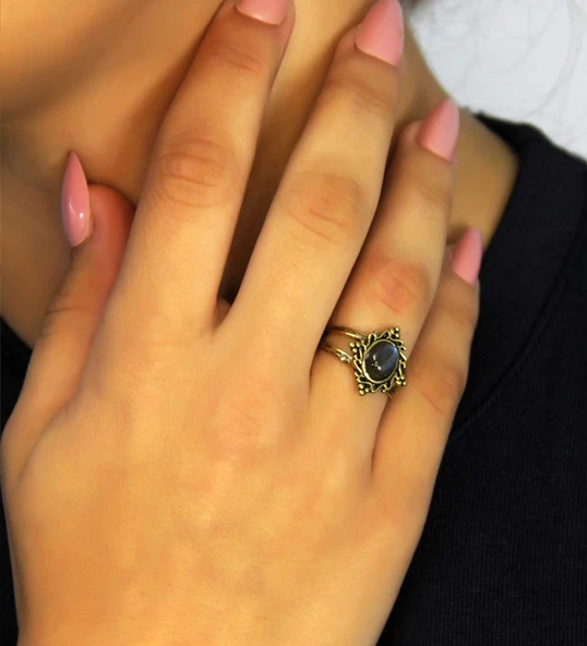 Doğal Taş Labradorit Doğal Taşlı Antik Model Kadın Ayarlanabillir Yüzük euy71lbt - Resim 2