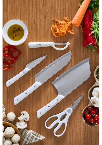 Karaca Markus Satırlı, Makaslı 5 Parça Bıçak Seti Beyaz - Resim 3