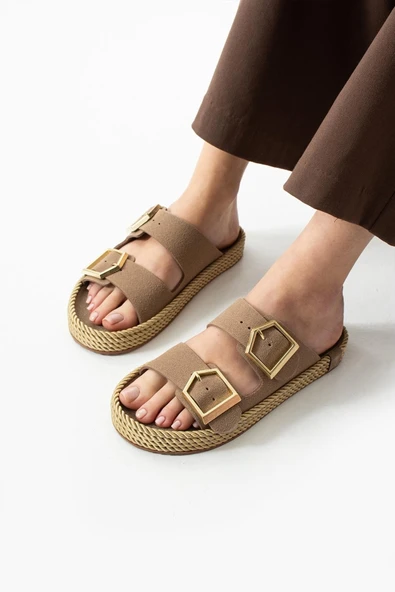 Loera Vizon Nubuk Çift Tokalı Terlik ürün görseli 1