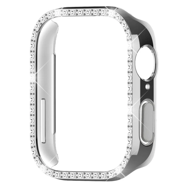 Huawei Watch Fit 3 İle Uyumlu Zarif Kristal Taşlı Kasa Koruyucu Kılıf  Gümüş - Resim 3