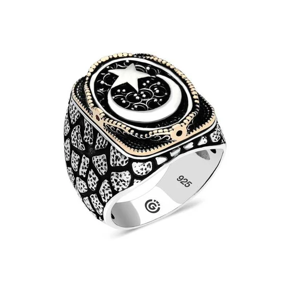 Gümüş Ay yıldız Oval Erkek Yüzük ürün görseli 1