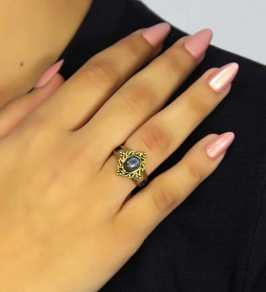 Doğal Taş Labradorit Doğal Taşlı Antik Model Kadın Ayarlanabillir Yüzük euy71lbt ürün görseli