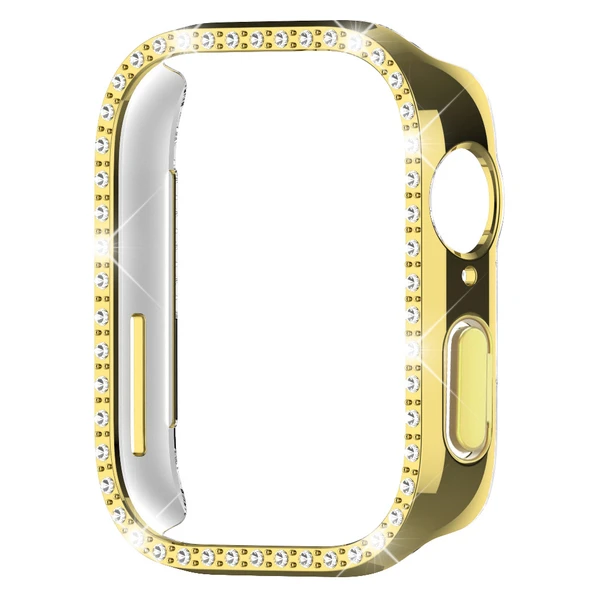 Huawei Watch Fit 3 İle Uyumlu Zarif Kristal Taşlı Kasa Koruyucu Kılıf  Gold - Resim 3