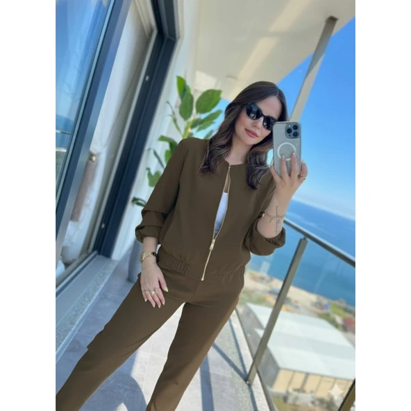 Lucky Life Kadın Uzun Kollu önden Fermuarlı Modal Ceket Ve Pantolon Ikili Takım - Resim 2