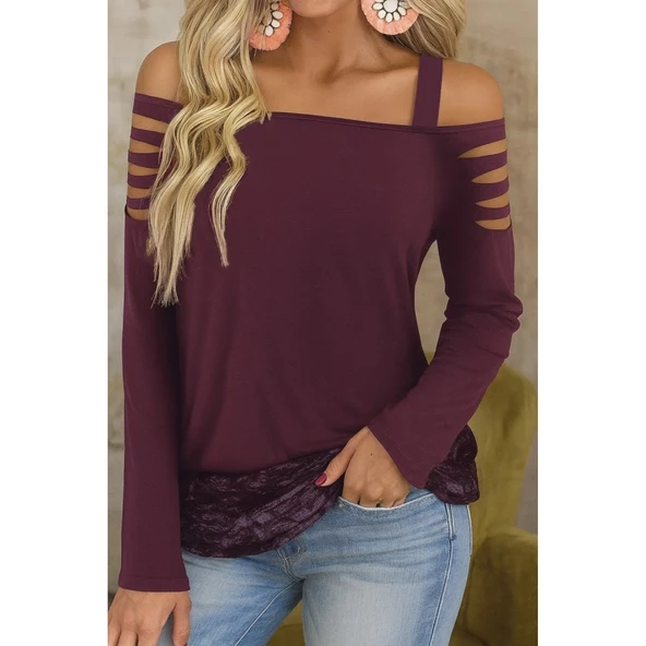 Lucky Life Kadın Uzun Lazer Kesik Detaylı Askılı Viskon Iki Iplik Bluz - 2