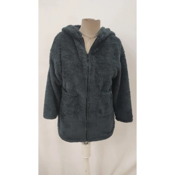 Lucky Life Kadın Uzun Kollu Kapşonlu önden Fermuarlı Cepli Welsoft Ceket - 5