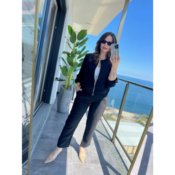 Lucky Life Kadın Uzun Kollu önden Fermuarlı Modal Ceket Ve Pantolon Ikili Takım - 5