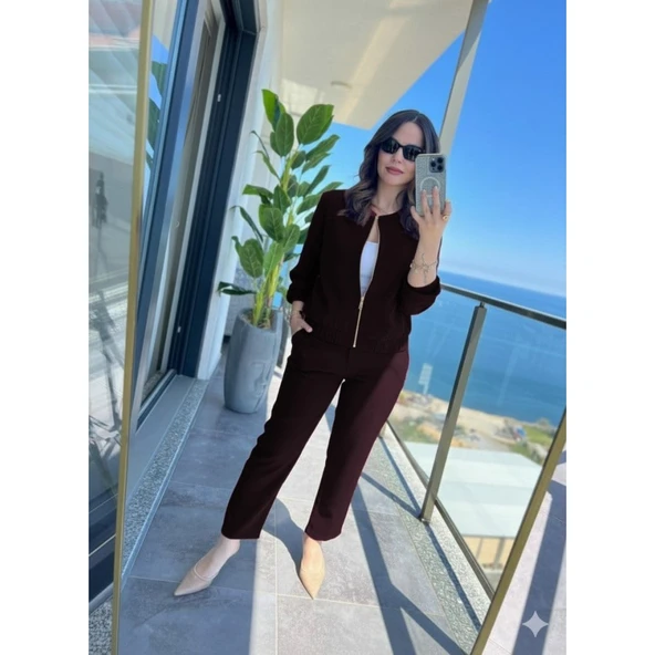 Lucky Life Kadın Uzun Kollu önden Fermuarlı Modal Ceket Ve Pantolon Ikili Takım ürün görseli 1