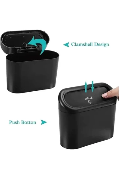 Mucit Home Araba Çöp Kutusu Araç Içi Taşınabilir Kapaklı Organizer Çöp Kovası Itme Kapaklı Kova - 2
