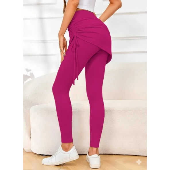 Lucky Life Kadın Yüksek Bel Yandan Büzgülü Alttan Uzun Kaşkorse Tayt Etek