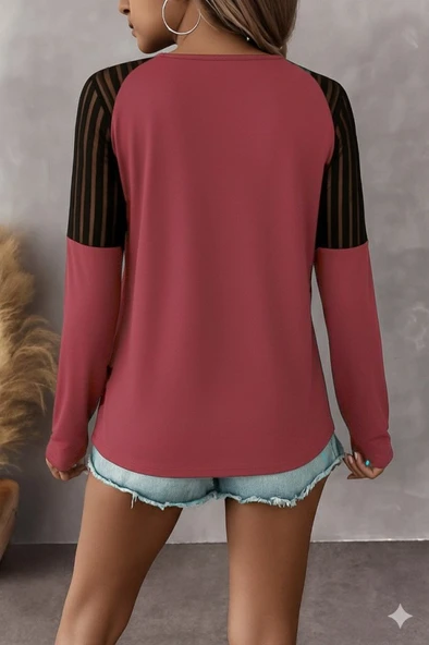 Lucky Life Kadın Uzun Kollu Yakadan Fermuarlı Viskon Bluz - Resim 3