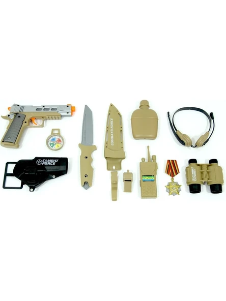 Sesli ve Işıklı Tabancalı Bıçak ve Dürbünlü Asker Silah Seti 11 Parça