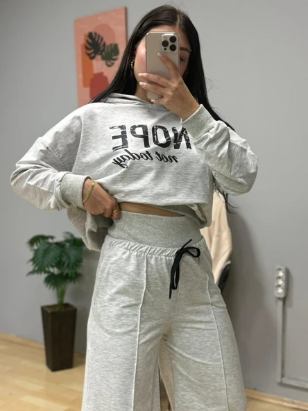 Lucky Life Kadın Uzun Kollu Nope Baskılı Beli Ribanalı Ikili Takım - Resim 2