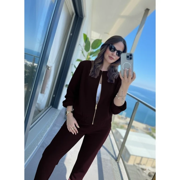 Lucky Life Kadın Uzun Kollu önden Fermuarlı Modal Ceket Ve Pantolon Ikili Takım - Resim 2