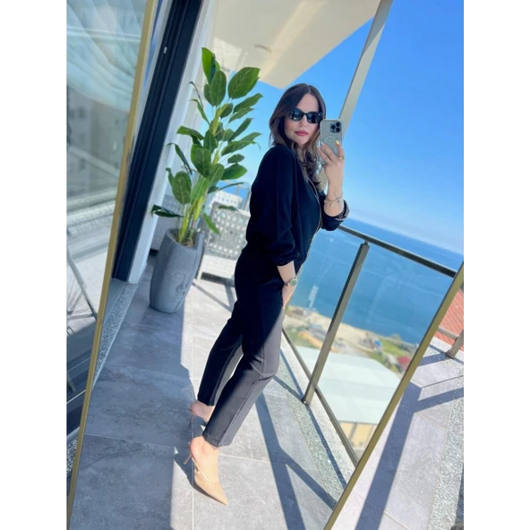 Lucky Life Kadın Uzun Kollu önden Fermuarlı Modal Ceket Ve Pantolon Ikili Takım - 3