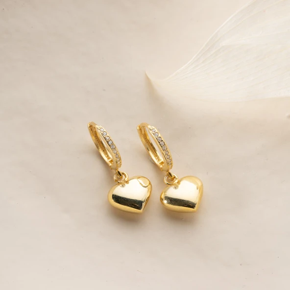 925 Ayar Gümüş Bombeli Sallantılı Kalp Küpe - Resim 4