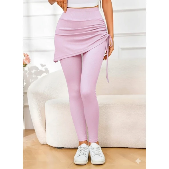 Lucky Life Kadın Yüksek Bel Yandan Büzgülü Alttan Uzun Kaşkorse Tayt Etek - 3