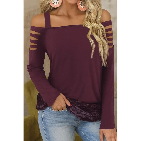 Lucky Life Kadın Uzun Lazer Kesik Detaylı Askılı Viskon Iki Iplik Bluz - 4